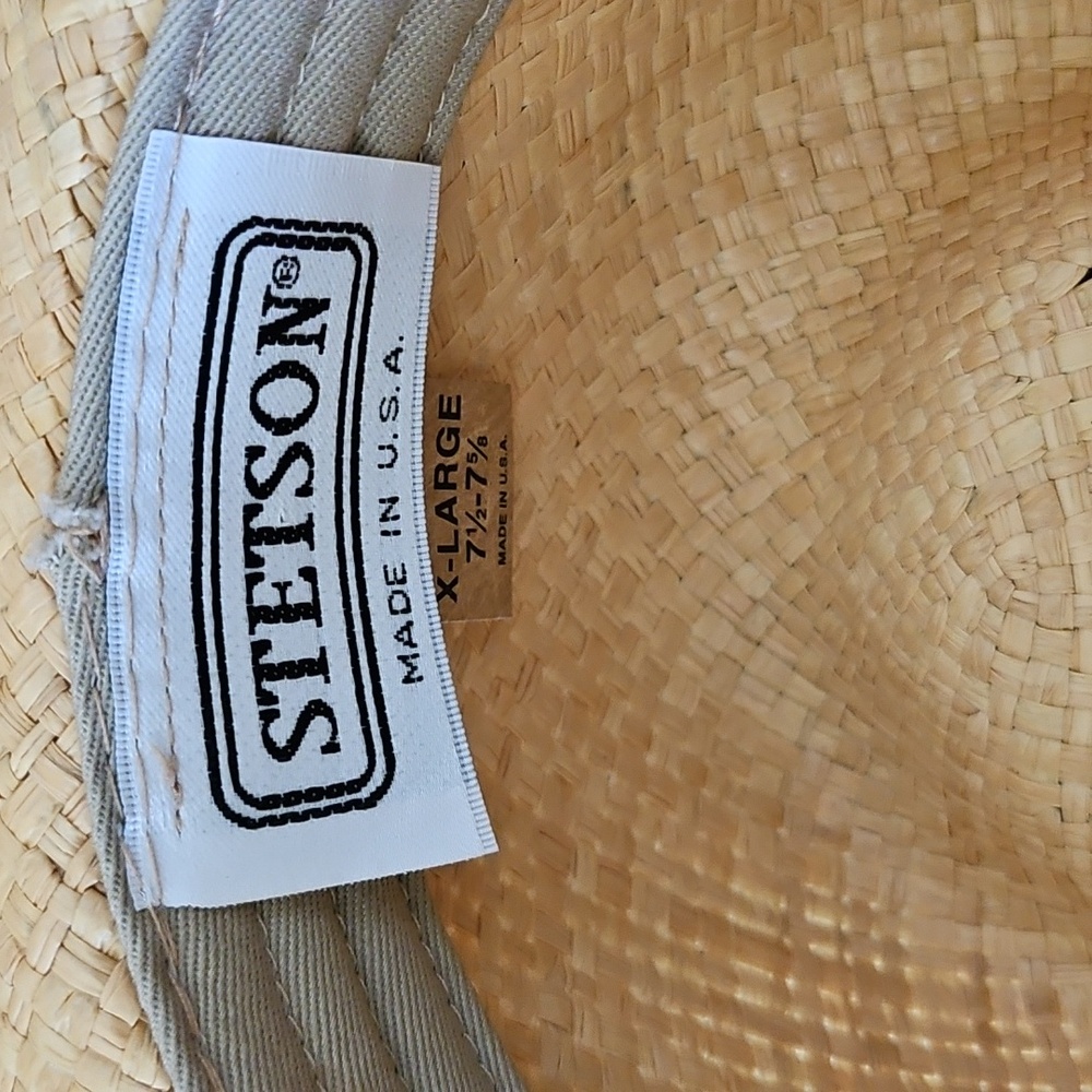 Woman's Stetson U.S.A. X-Large 7 1/2- 7 5/8 Straw Cowboy Hat Leather Chin Strap - Picture 8 of 9